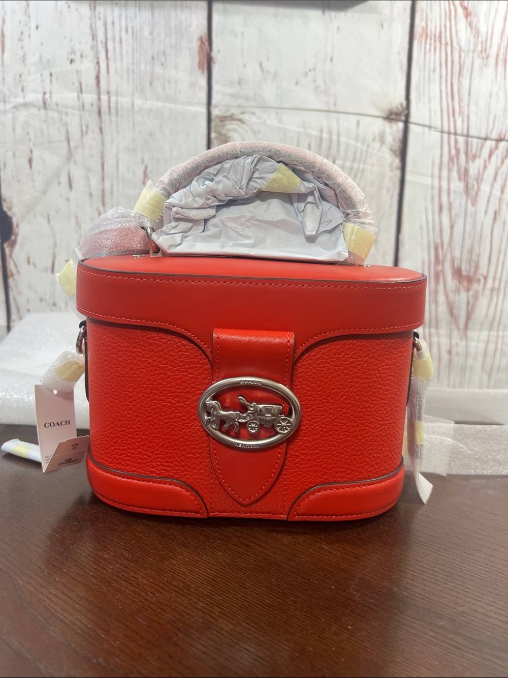 Coach Pebbled Grain Leather Georgie Saddle bag in color Poppy NWT - Picture 1 of 11